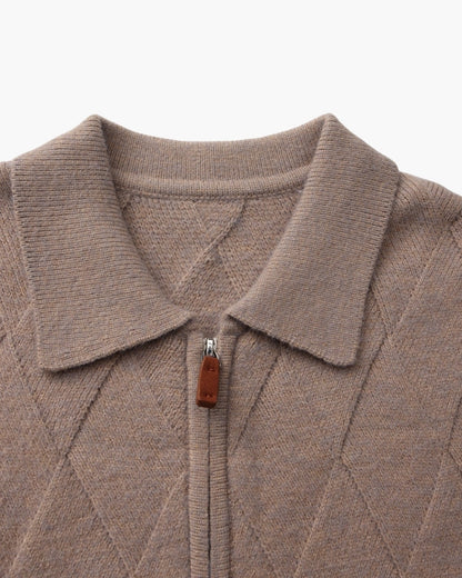 Heritage Diamond Knit Zip Cardigan